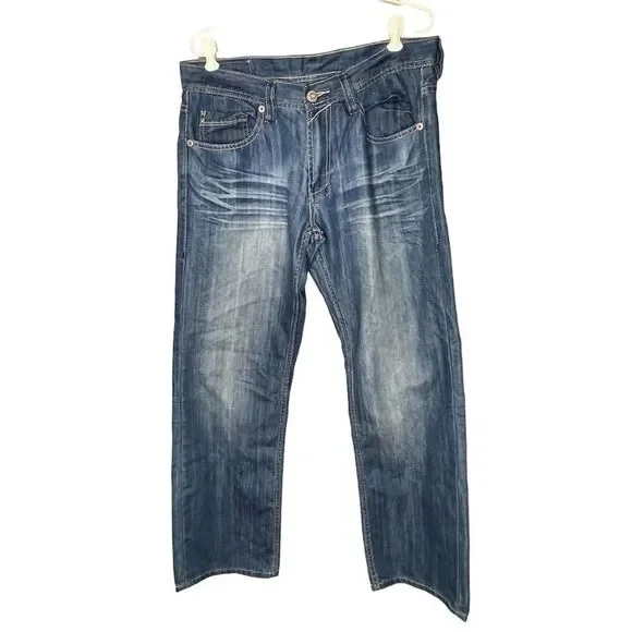 Buffalo David Bitton Men's Bootcut Blue Jeans Size 32 Slim Fit Dark Wash Denim - Picture 1 of 5